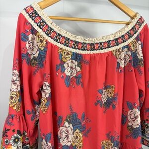 Flying Tomato Vibrant Off Shoulder Boho Floral Bell Sleeve Top Size XL